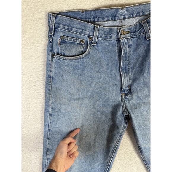 Vintage Carhartt Jeans Mens 36x30 Blue 5 Pocket Logo Patch READ/WORN - Picture 4 of 16
